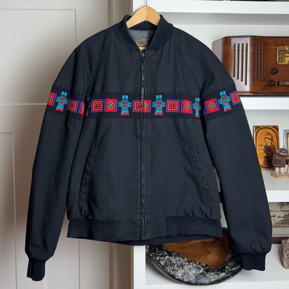 VTG Carhartt Style Black Aztec Blanket Lined Bomber Jacket Men’s M USA